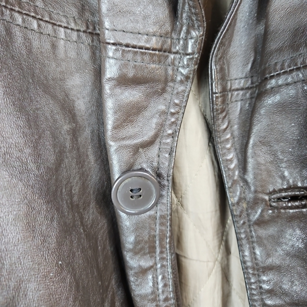HABAND Executive Division Men's XL Brown 100% Leather Coat Jacket Buttons Cozy - Picture 4 of 16